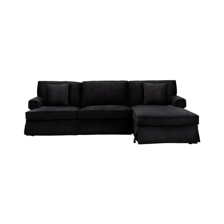 Ralph Three Seat Black Velvet Right Chaise Sofa