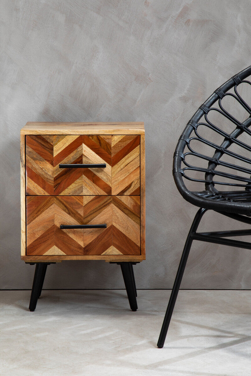 Boho Two Drawer Bedside Table in Mango Wood