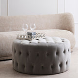 Haley Grey Velvet Round Footstool