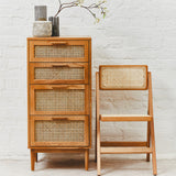 Lyon Rattan and Oak Three Drawer Wood Chest