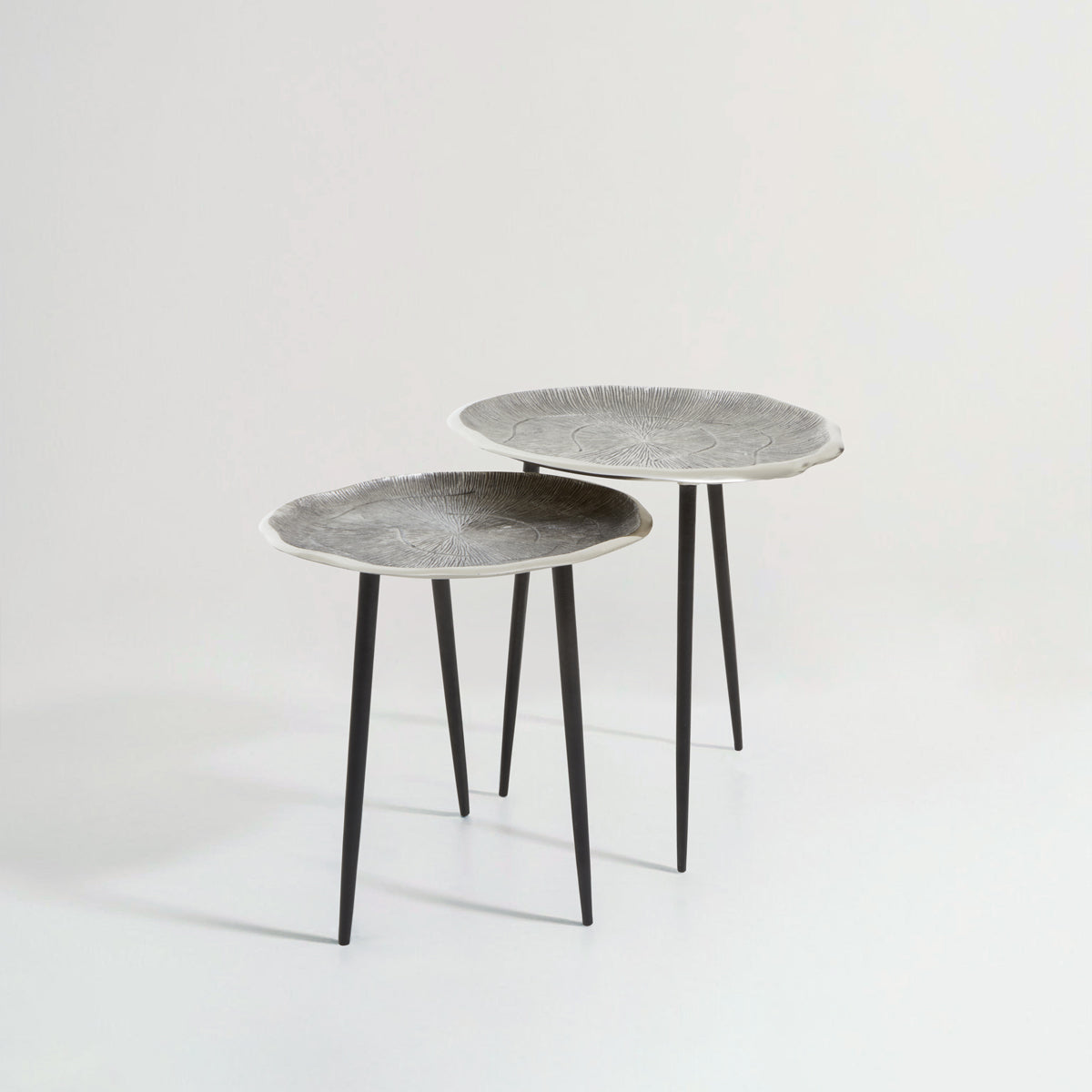 Silva Set Of Two Oak Effect Silver Top Side Tables
