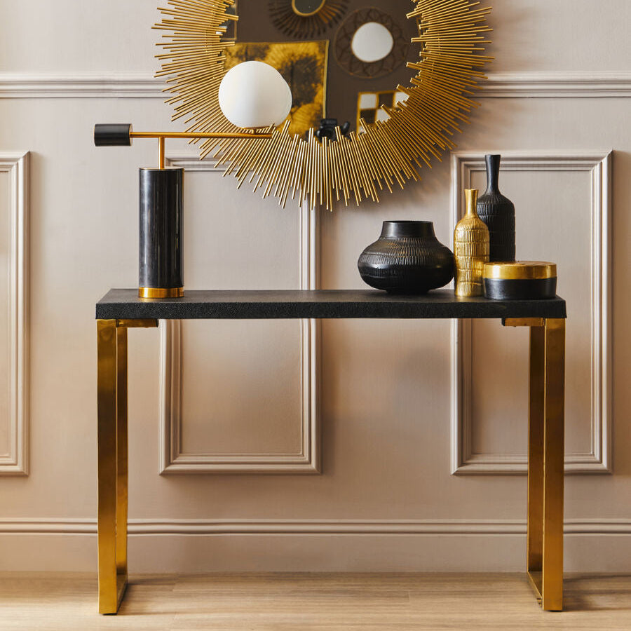 Cardoba Set Of Two Black Shagreen Top Console Tables