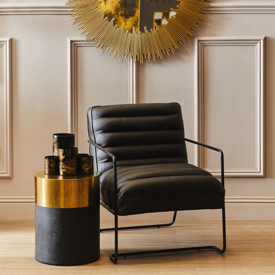 Cardoba Round Black Shagreen Effect Side Table and Stool