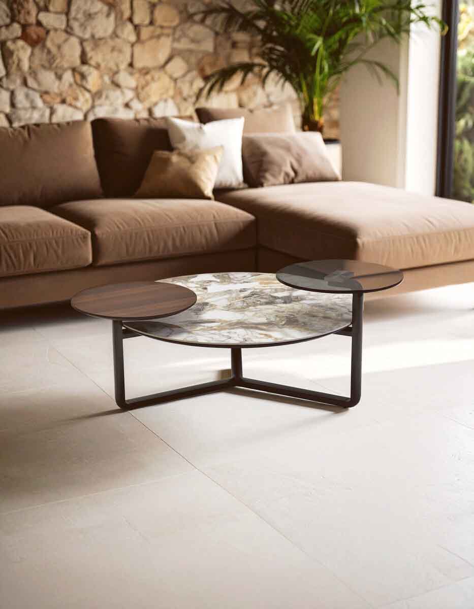 Imperia 3 Tier Round Ceramic Marble Effect Coffee Table