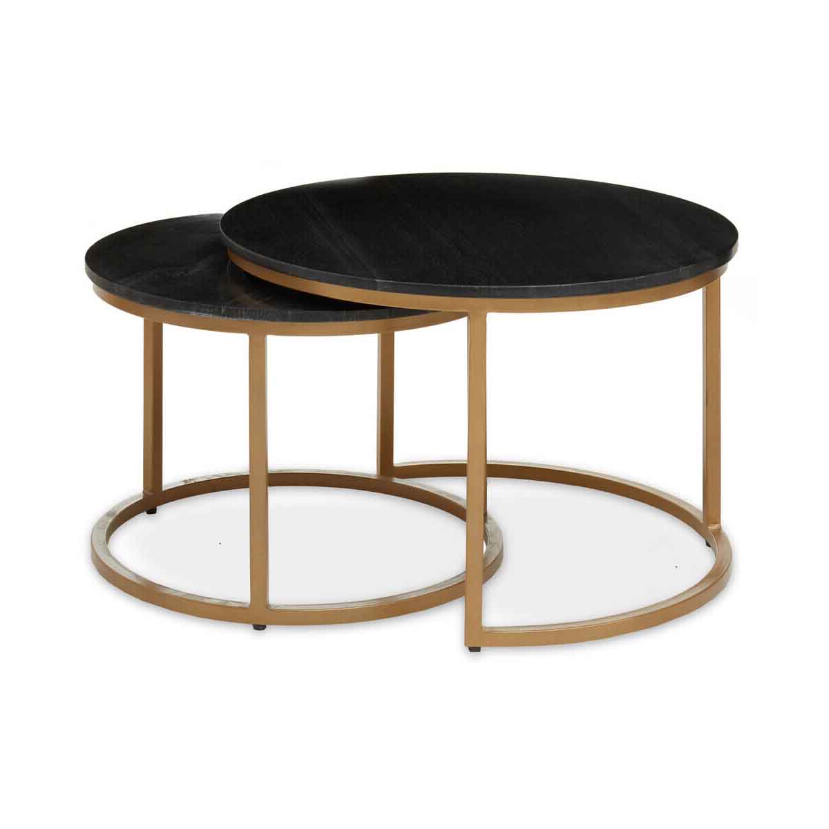 Varana Nest Of Two Black Marble Top Round Tables