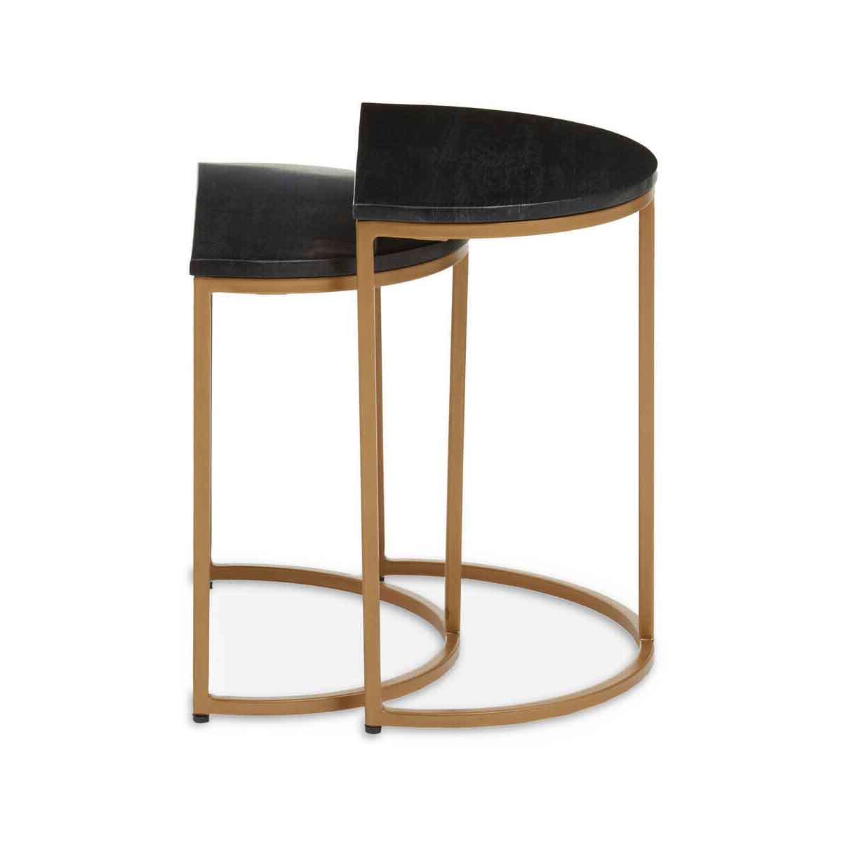 Varana Nest Of Two Half Moon Black Marble Top Tables