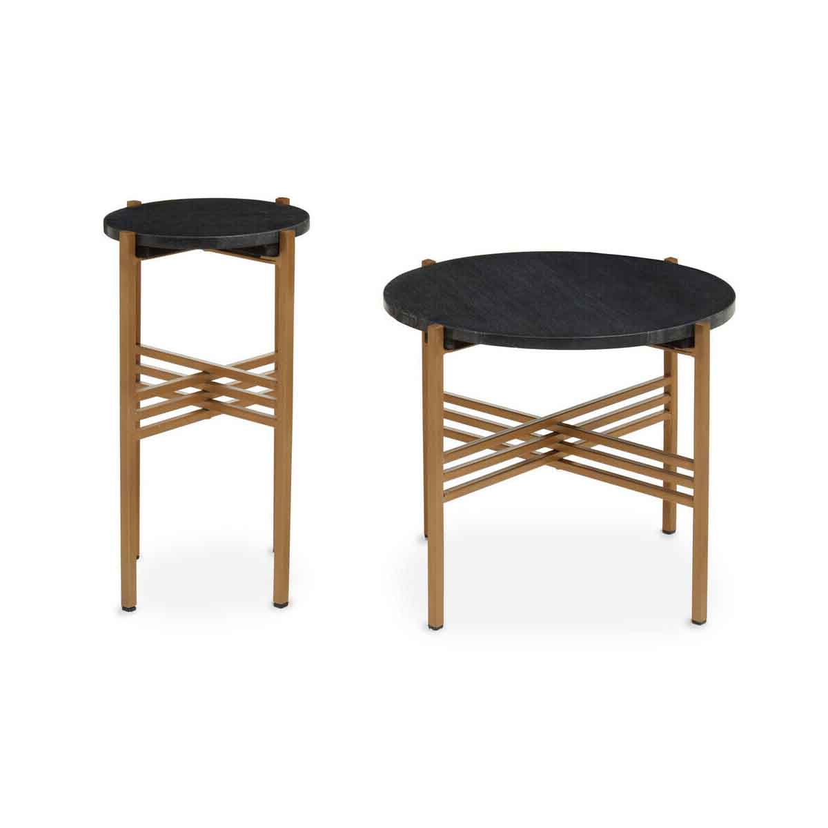 Varana Set of 2 Black Marble Top Round Side Table