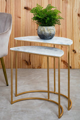 Mandoli Nest Of 2 White Marble Top Semicircular Side Tables