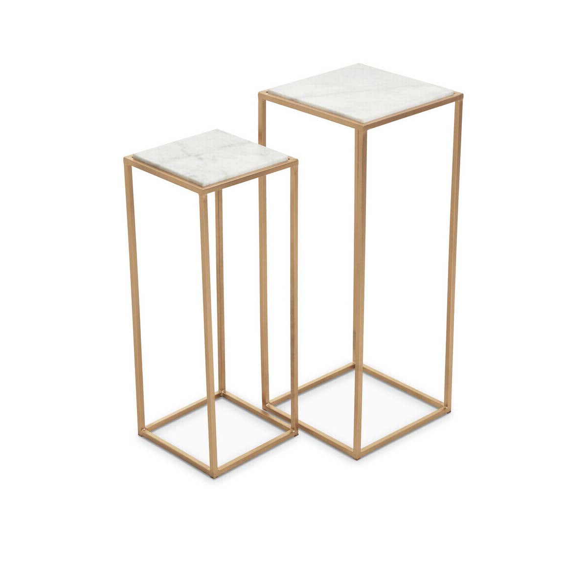 Mandoli Nest Of 2 White Marble Top Square Side Tables