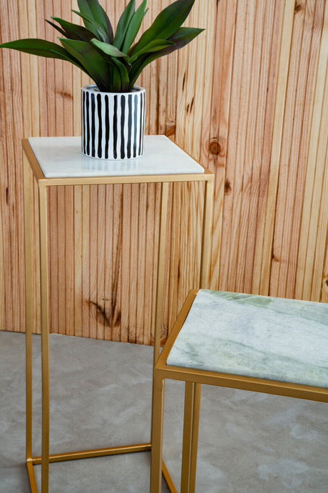 Mandoli Nest Of 2 White Marble Top Square Side Tables