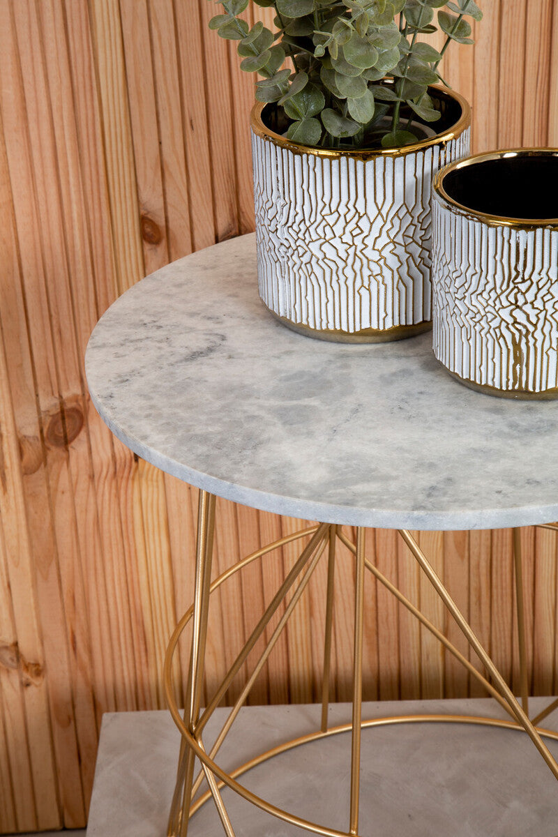 Mandoli White Marble Round Side Table