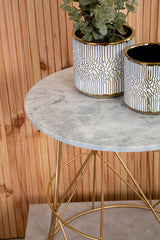Mandoli White Marble Round Side Table