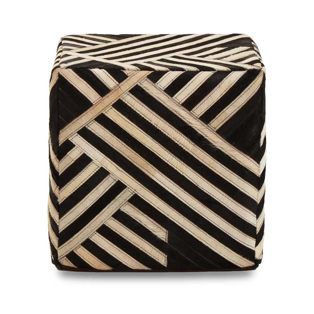 Bosie Safira Black And White Stripe Leather Pouffe