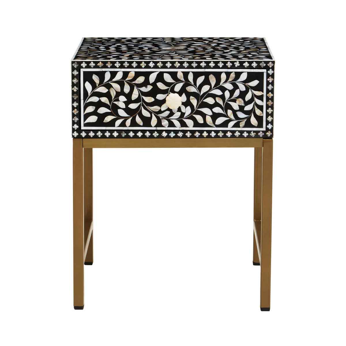 Fusion 1 Drawer Side Table with Bone Inlay