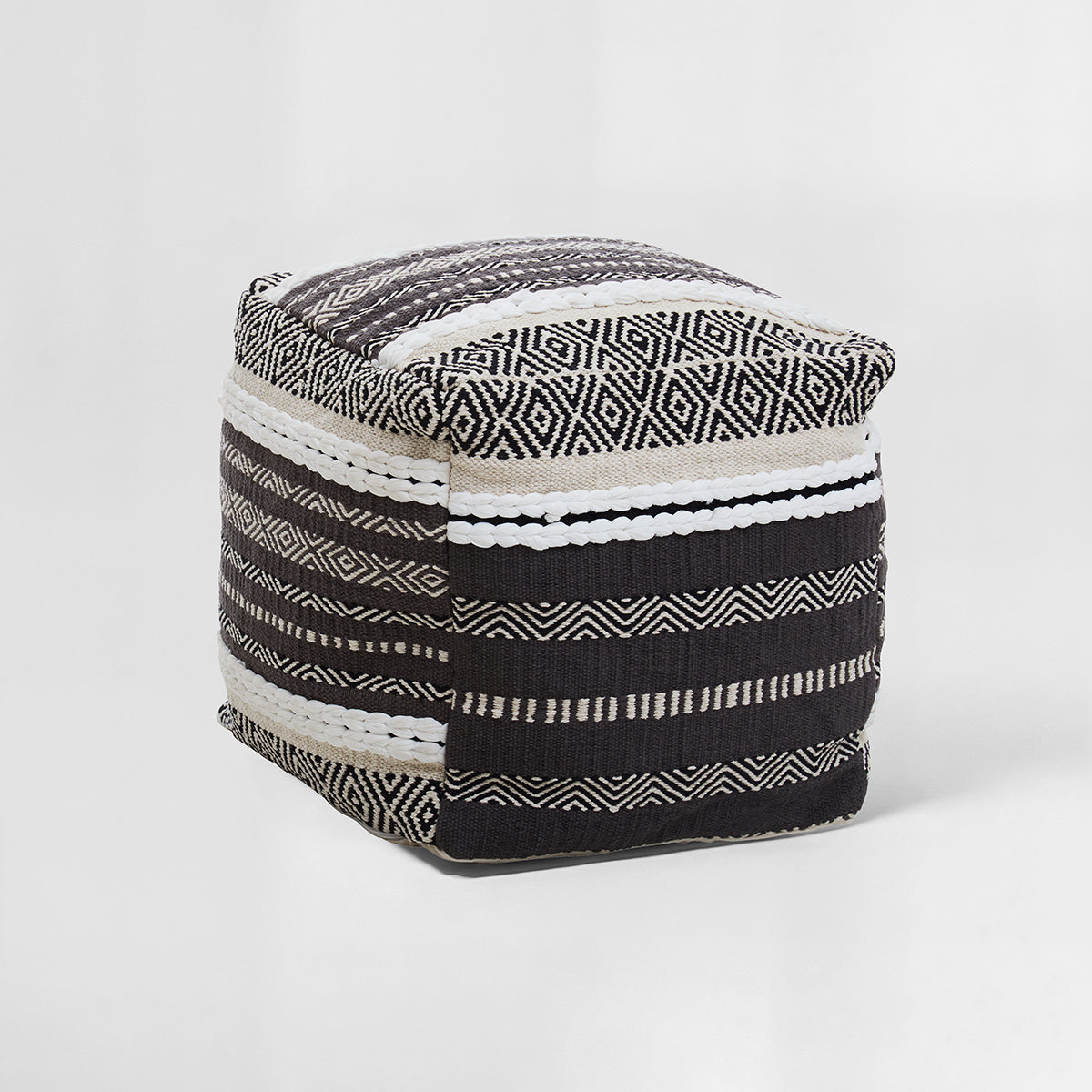 Cefena Grey And White Pouffe