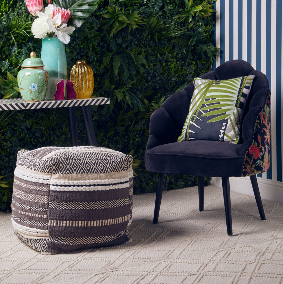 Cefena Grey And White Pouffe