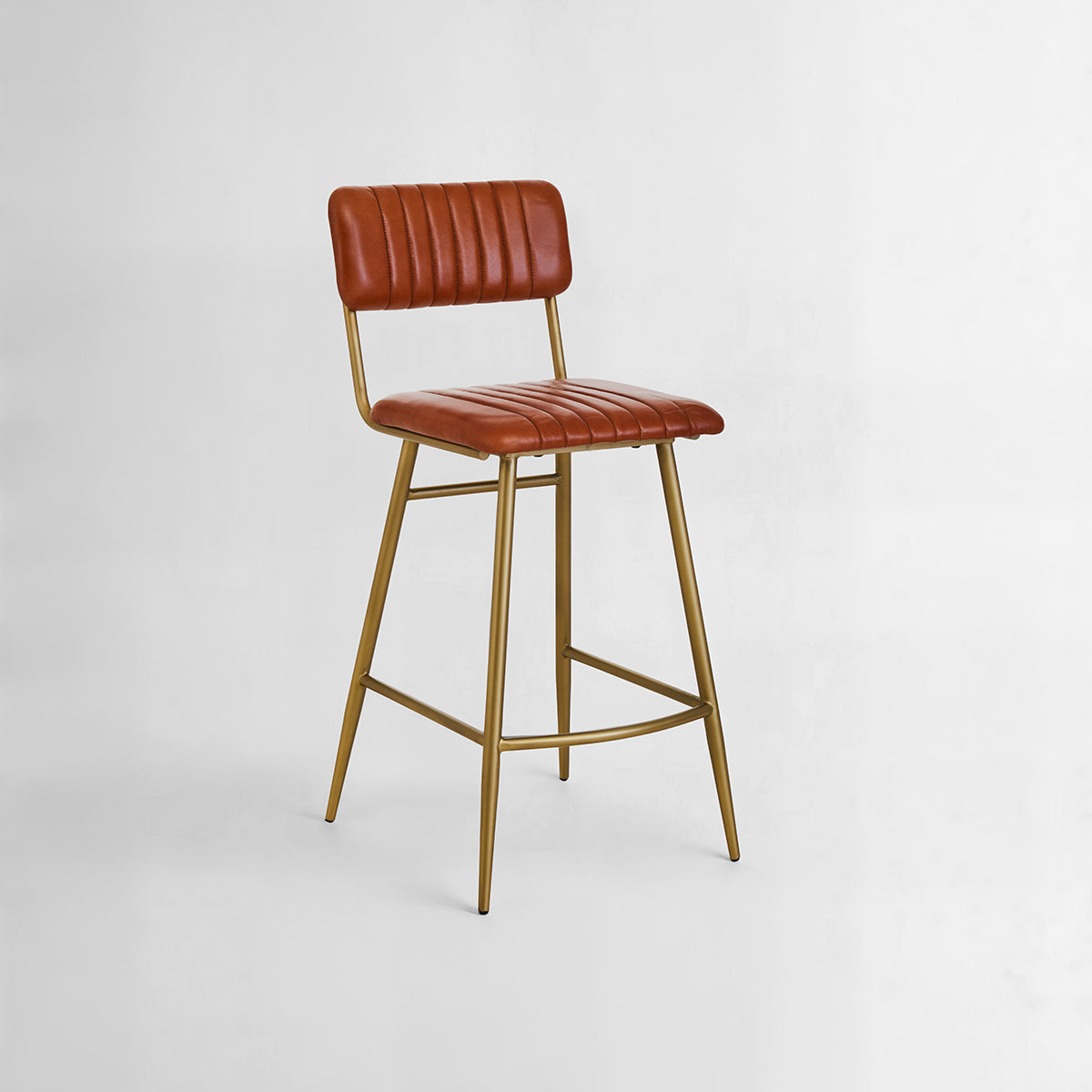 Buffalo Tan Leather Bar Chair With Gold Finish Frame