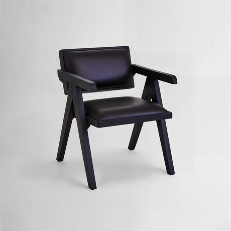 Buffalo Black Leather Armchair With Wood Frame