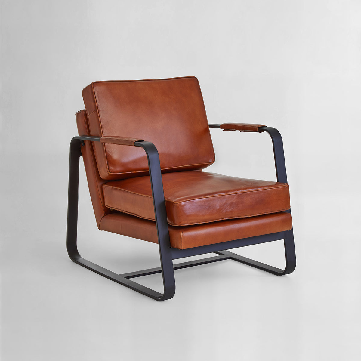 Buffalo Tan Leather Armchair With Black Iron Frame