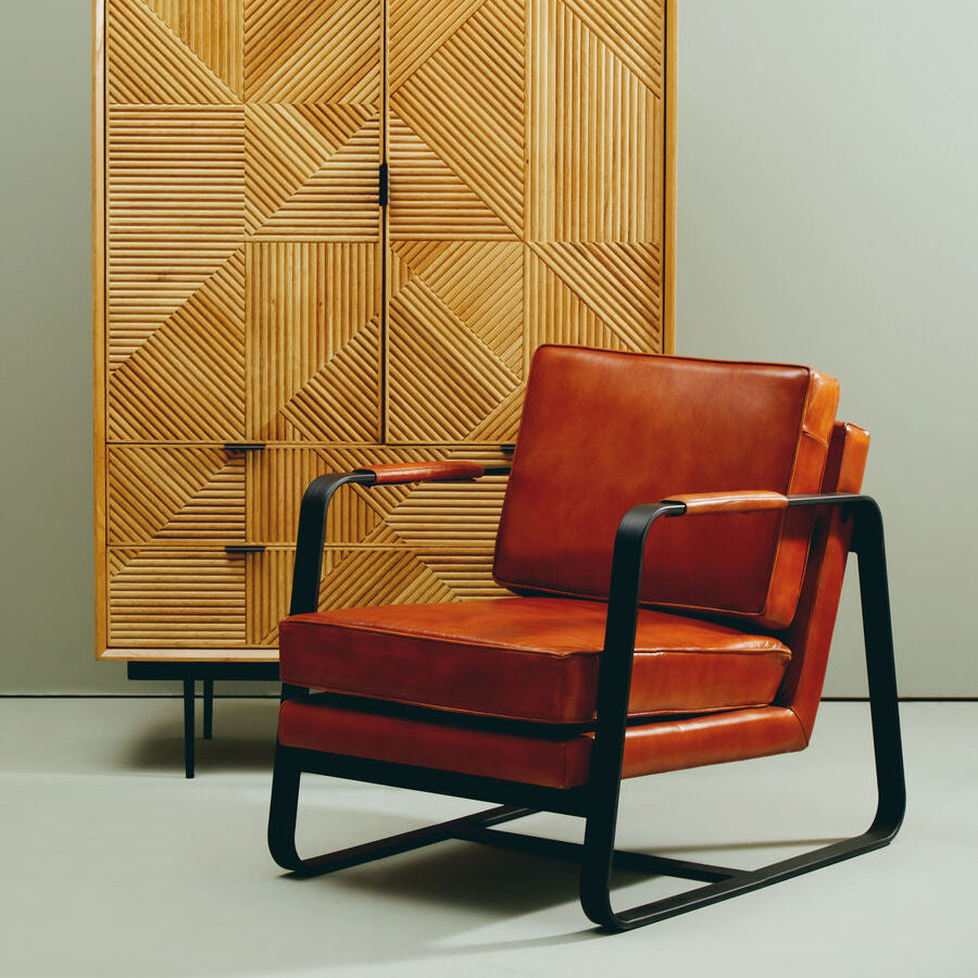 Buffalo Tan Leather Armchair With Black Iron Frame