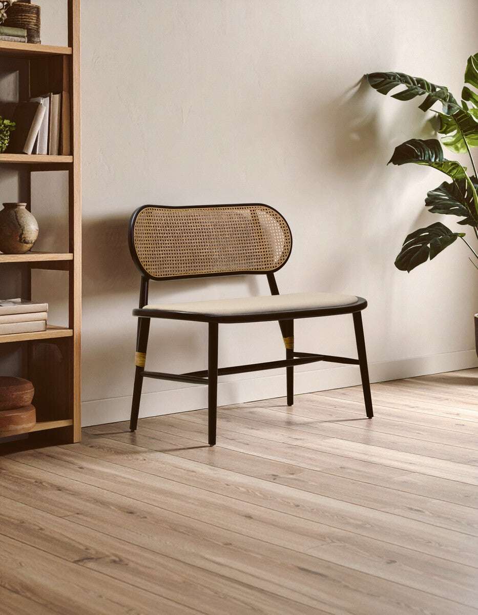 Cebu Natural Cane Bench with Black Elm Wood Frame
