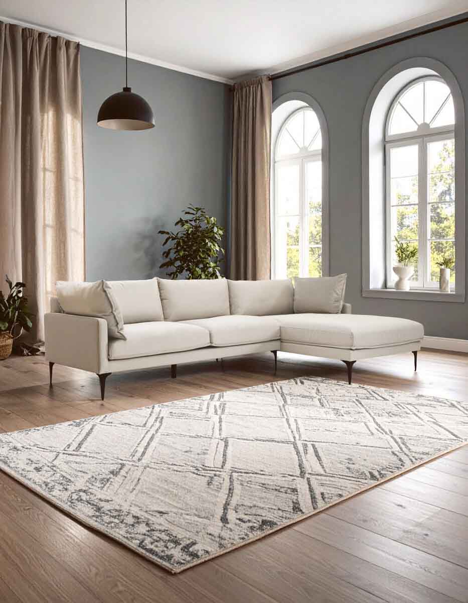 Troyes Cream Three Seat Right Chaise Sofa