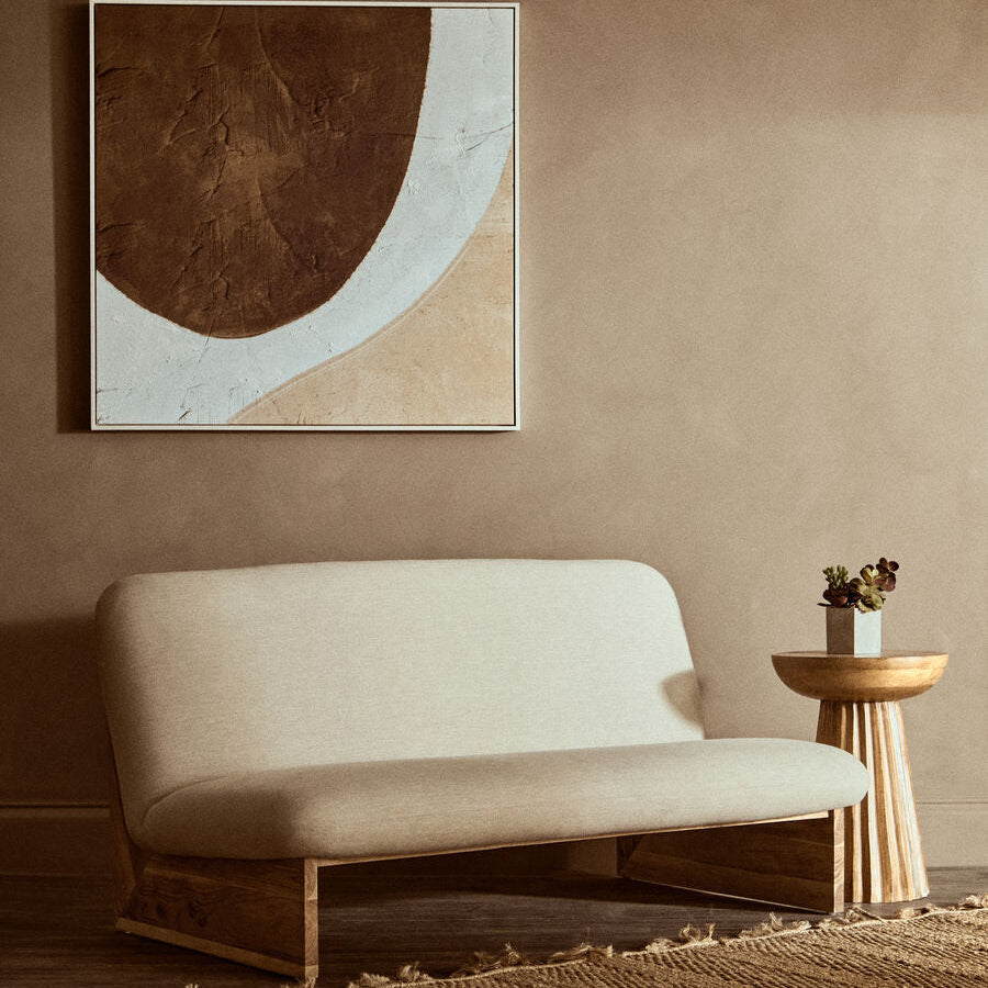 Parova Two Seater Linen Texture Armless Sofa With Wood Base