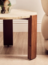 Palermo Natural Wood With Travertine Top Small Round Marble Coffee Table