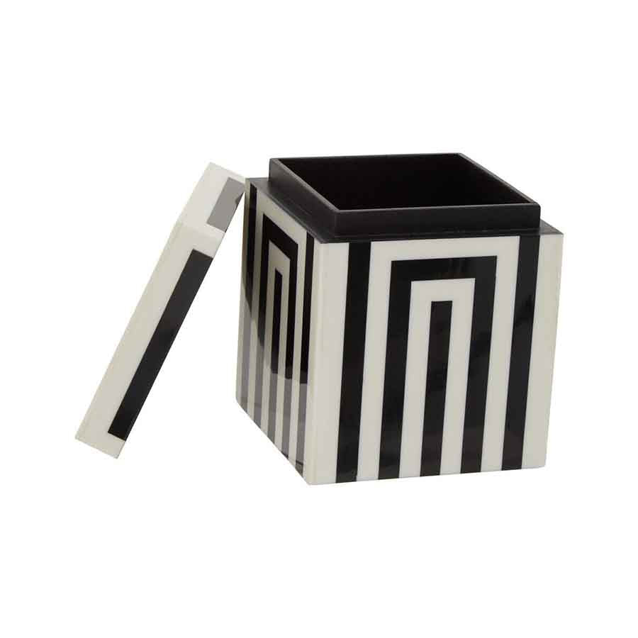 Donato Small Square Black and White Stripe Trinket Box