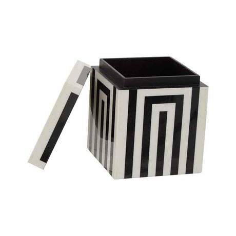 Donato Small Square Black and White Stripe Trinket Box