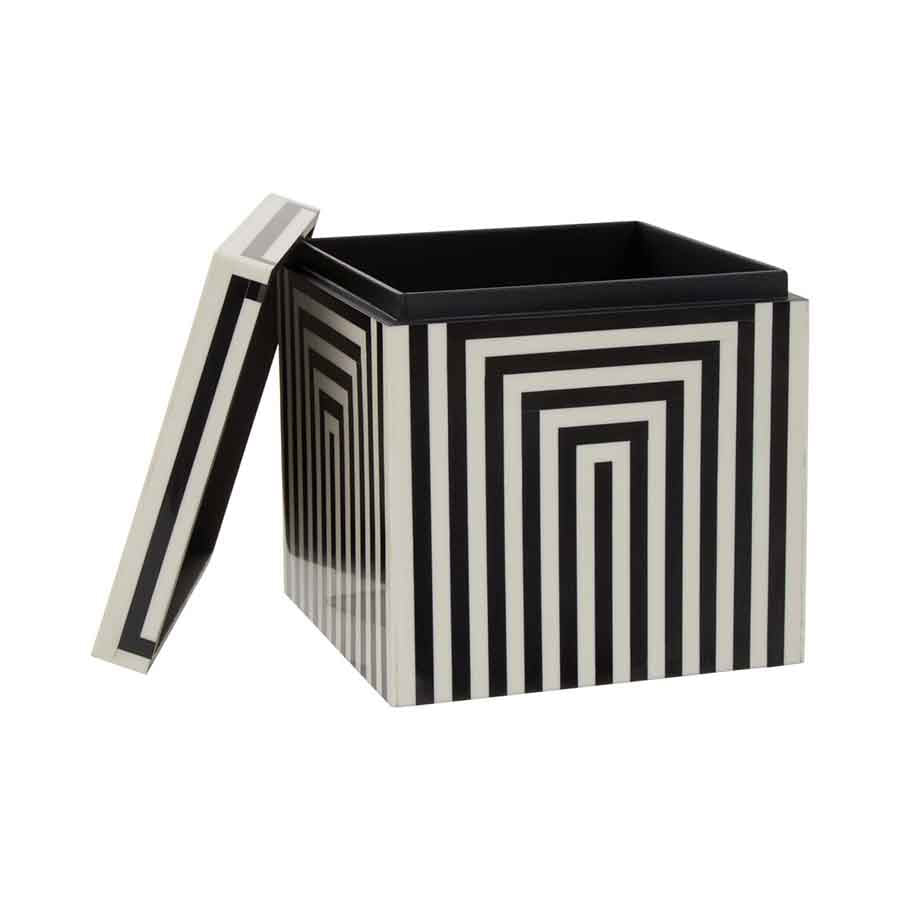 Donato Large Square Black and White Stripe Trinket Box