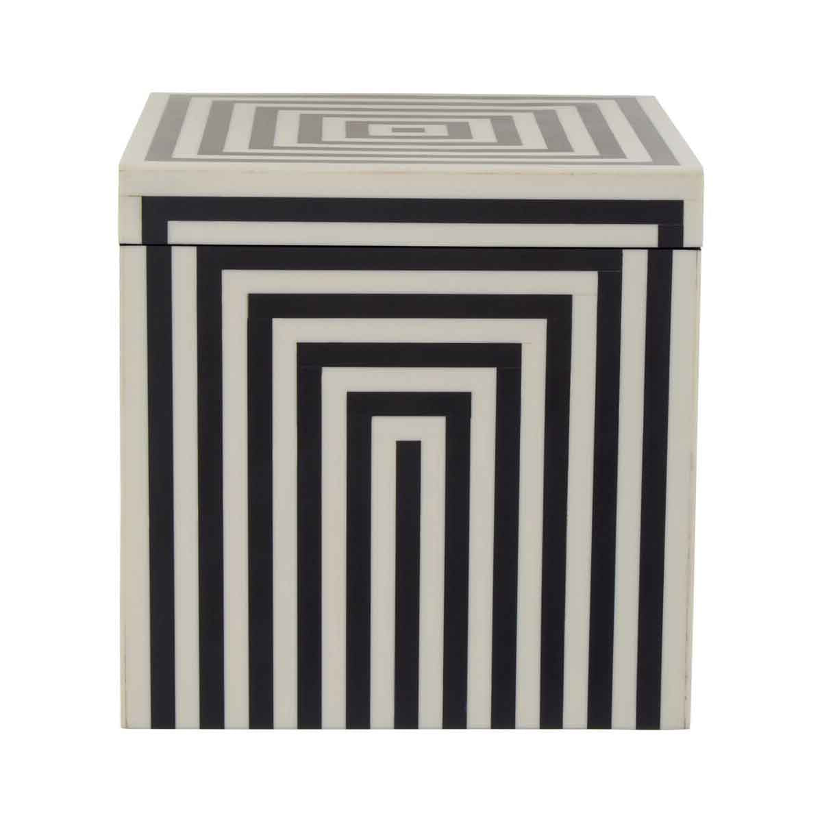 Donato Large Square Black and White Stripe Trinket Box