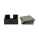 Donato Set of Four Black and White Stripe Coasters with Holder