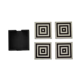 Donato Set of Four Black and White Stripe Coasters with Holder