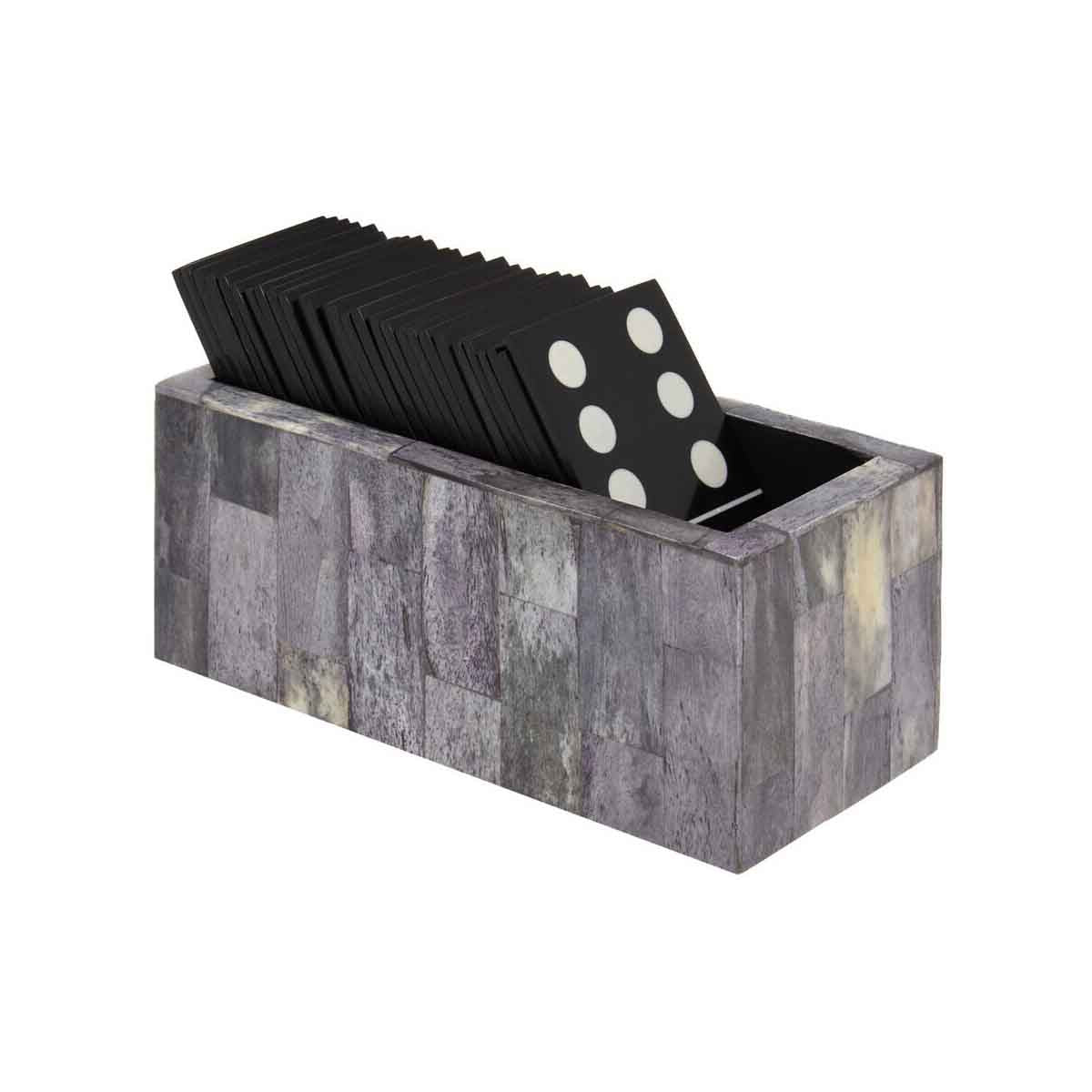 Churchill Games Grey Bone Domino Set with Black Dominoes