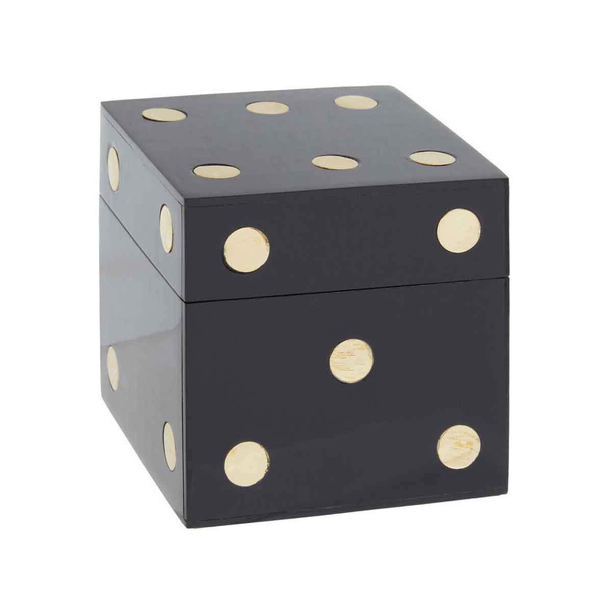 Churchill Games Black and Gold Dice Box with 5 Black Dice