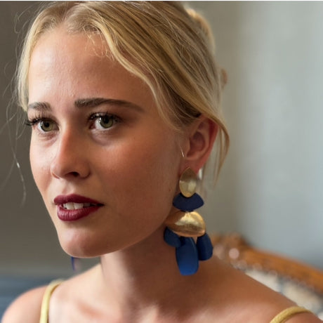 Danielle Lapis Resin and Worn Gold Pierced Earrings