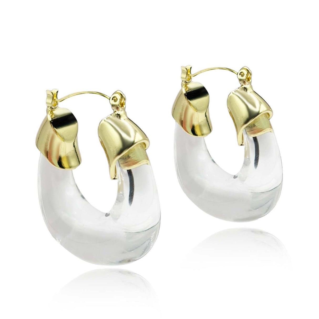 Clear Resin and Gold Hoop Earrings