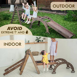 5in1 Montessori Climbing Frame: Triangle Ladder + Arch/Rocker + Slide Board/Ramp + Net + Cushion – Chocolate