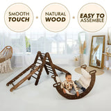 5in1 Montessori Climbing Frame: Triangle Ladder + Arch/Rocker + Slide Board/Ramp + Net + Cushion – Chocolate