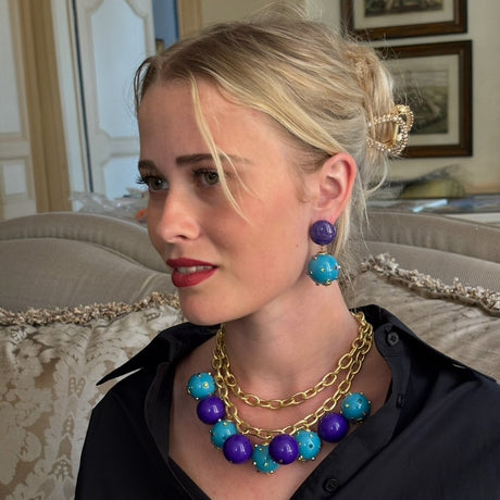 Valentina Purple and Turquoise Resin Studded Pierced Earrings