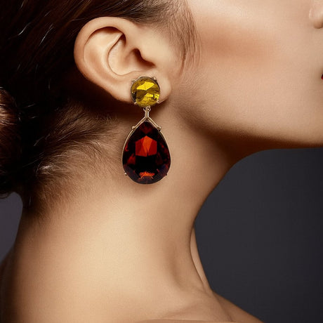 Marina Light Topaz and Dark Topaz Pear Shape Clip on Drops