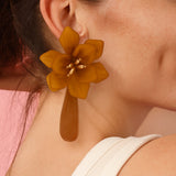 Flora Carnelian Resin Flower Clip Earrings