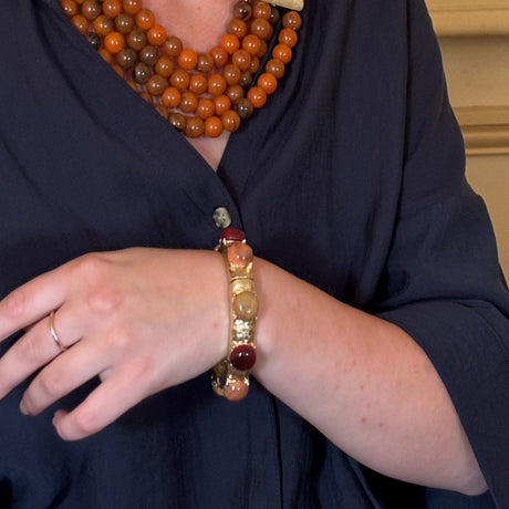 Flora Multi Stone Carnelian and Amber Resin Stone Bangle