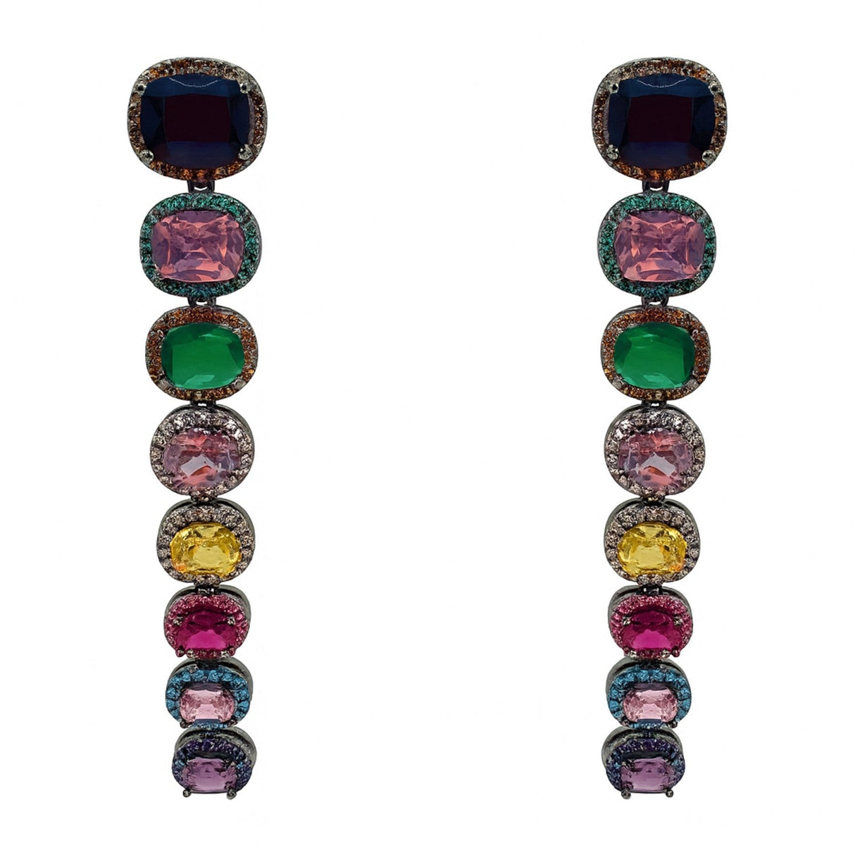Alexis Multi Color Cushion Cut Clip on Cubic Zirconia Earrings