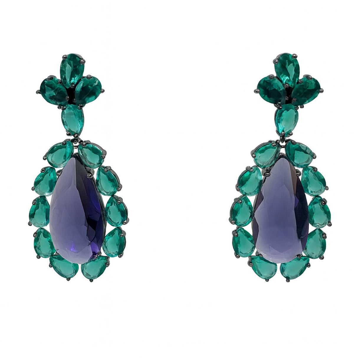 Paula Emerald and Amethyst Drop Pierced Earrings