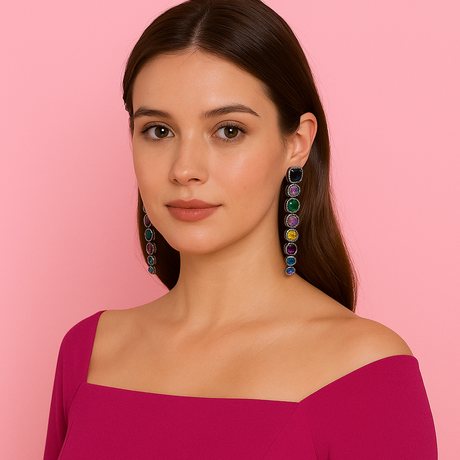 Alexis Multi Color Cushion Cut Clip on Cubic Zirconia Earrings