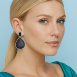 Angela Sapphire and Diamond Cubic Zirconium Pierced Earrings