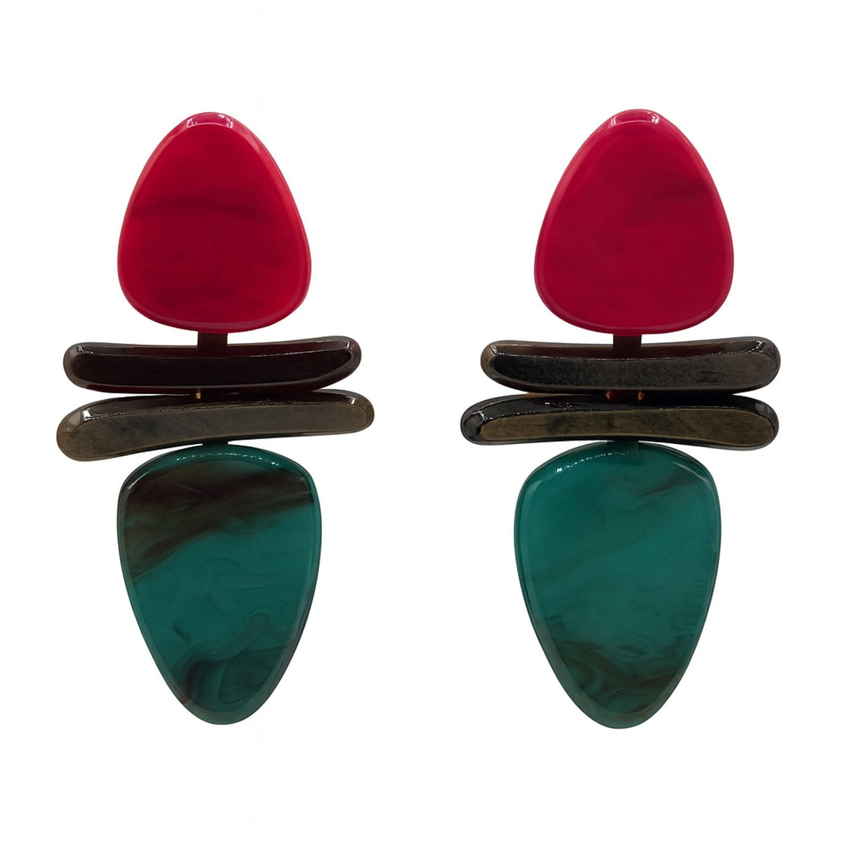 LUISA CARNELIAN and TORTOISE and GREEN DROP RESIN EARRINGS