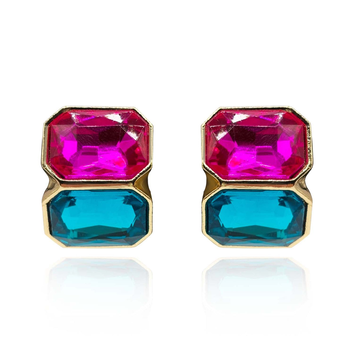 Fuschia and Peacock Blue Double Stone Clip Earrings